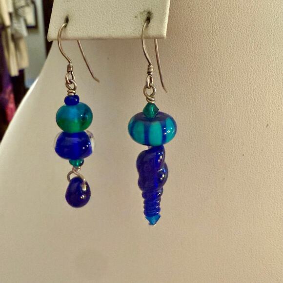 Gorgeous Blue Artisan Handcrafted Glass Drop Earrings - Picture 4 of 8